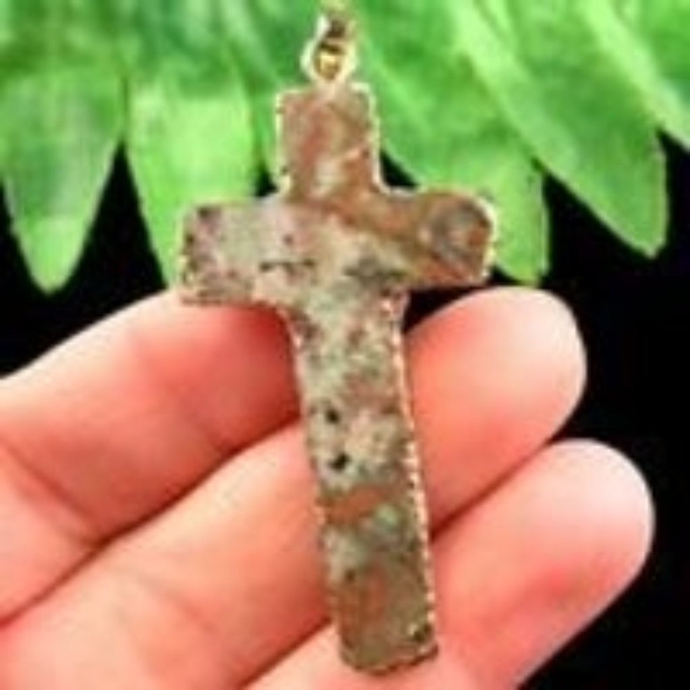 Angel Green and Brown Patina Cross Pendant Necklace